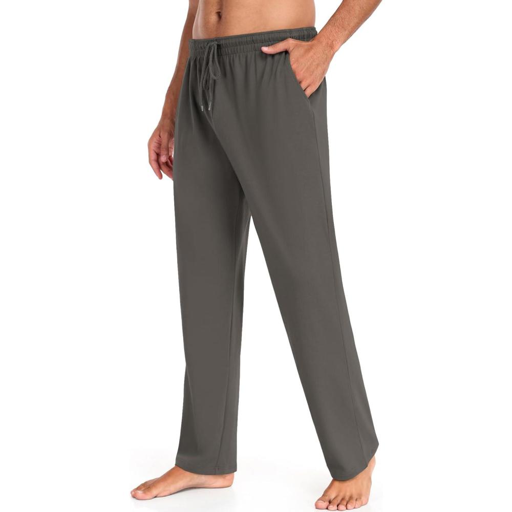 imageCOOFANDY Men Cotton Yoga Pants Casual Sweatpants Jogger Open Bottom Lounge Pants with PocketsDark Gray