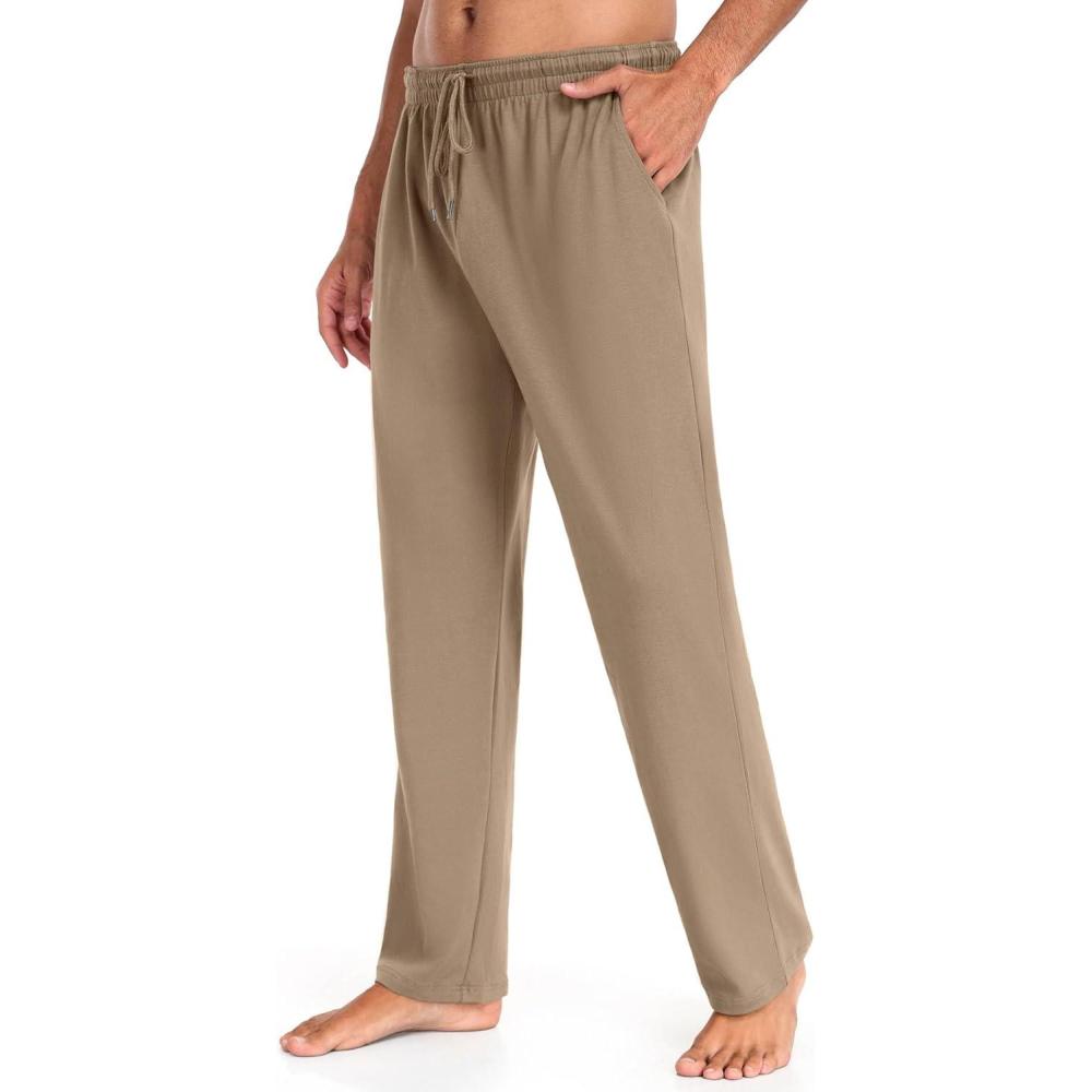 imageCOOFANDY Men Cotton Yoga Pants Casual Sweatpants Jogger Open Bottom Lounge Pants with PocketsKhaki