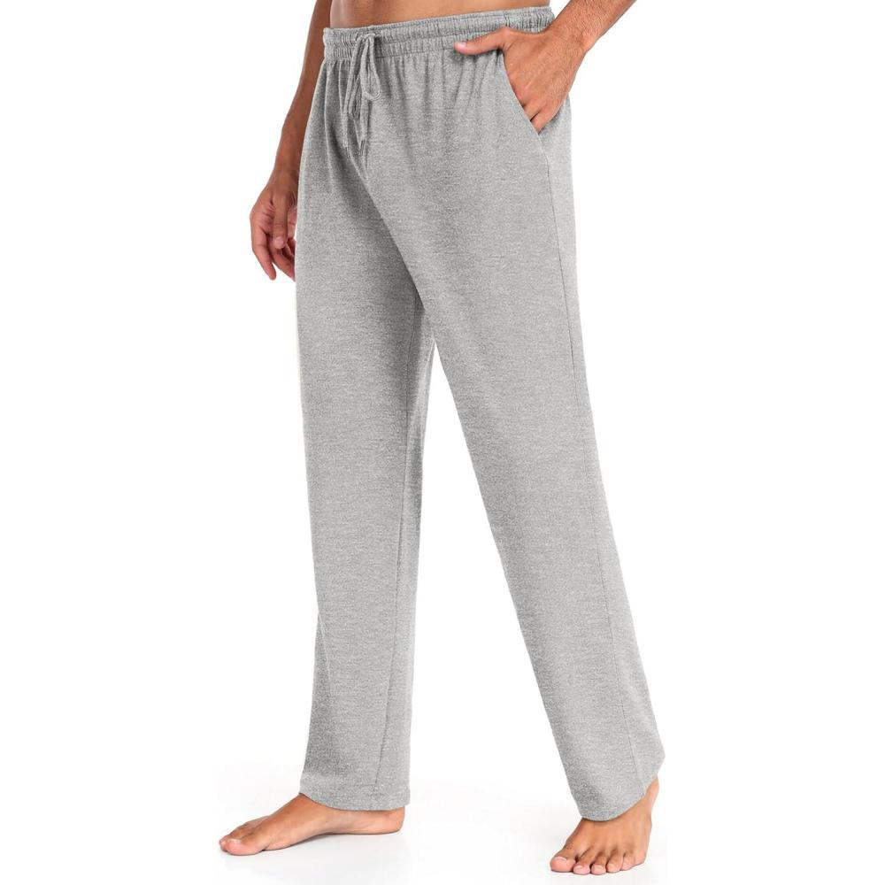 imageCOOFANDY Men Cotton Yoga Pants Casual Sweatpants Jogger Open Bottom Lounge Pants with PocketsLight Heather Grey