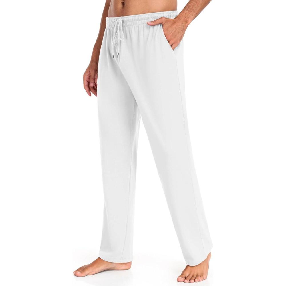 imageCOOFANDY Men Cotton Yoga Pants Casual Sweatpants Jogger Open Bottom Lounge Pants with PocketsWhite