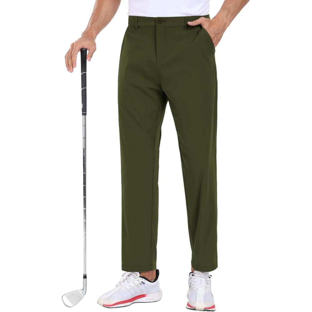 imageCOOFANDY Men Golf Stretch Pant Casual Slim Fit Pant Lightweight Sweatpants with PocketArmy Green