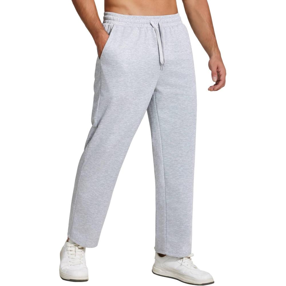 imageCOOFANDY Men Jogger Yoga Sweatpants Casual Athletic Elastic Waist Pants Open Bottom Trouser Jersey Knit Pants with PocketsLight Heather Grey