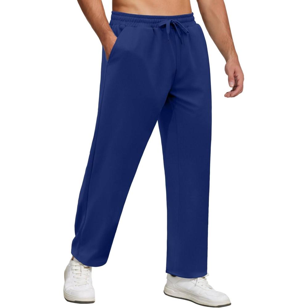 imageCOOFANDY Men Jogger Yoga Sweatpants Casual Athletic Elastic Waist Pants Open Bottom Trouser Jersey Knit Pants with PocketsNavy Blue