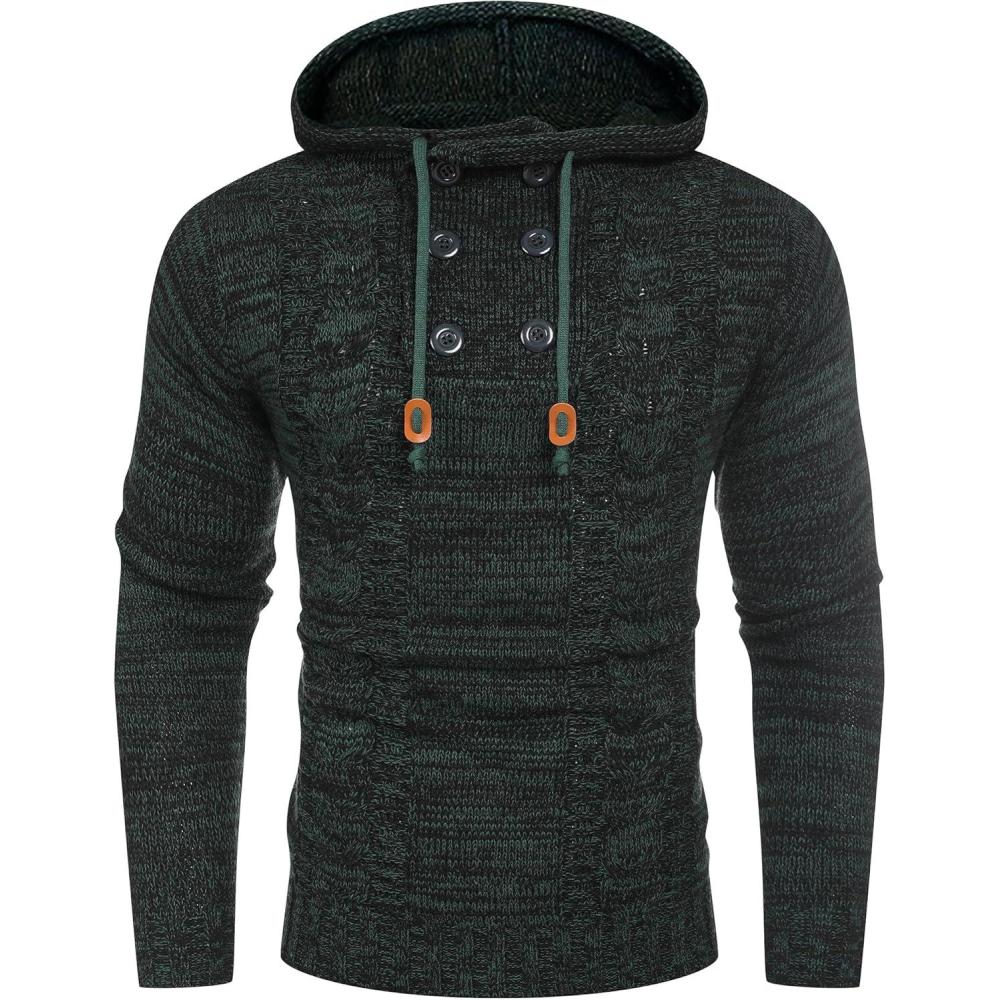 imageCOOFANDY Men Knitted Hoodies Pullover Casual Long Sleeve Slim Fit Turtleneck SweatersDark Green