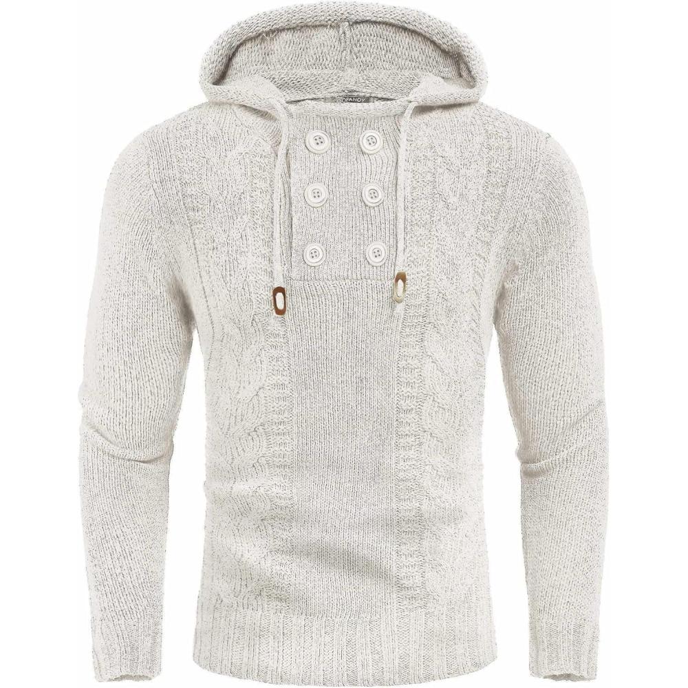 imageCOOFANDY Men Knitted Hoodies Pullover Casual Long Sleeve Slim Fit Turtleneck SweatersWhite