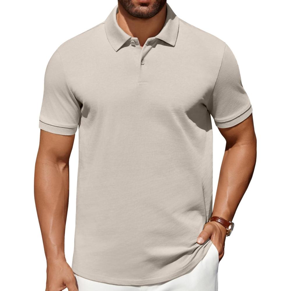 imageCOOFANDY Men Polo Shirts Short Sleeve Quick Drying Athletic Collared Golf Shirts Moisture Wicking TeesApricot
