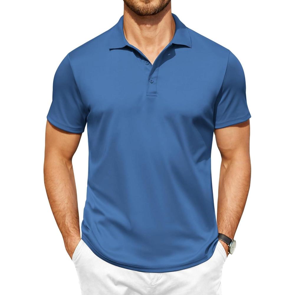 imageCOOFANDY Men Polo Shirts Short Sleeve Quick Drying Athletic Collared Golf Shirts Moisture Wicking TeesNavy