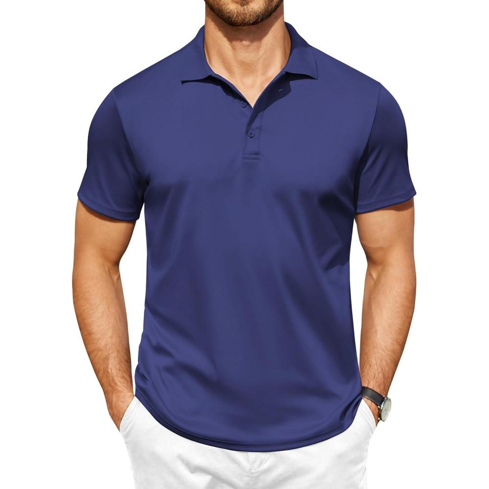 imageCOOFANDY Men Polo Shirts Short Sleeve Quick Drying Athletic Collared Golf Shirts Moisture Wicking TeesNavy Blue