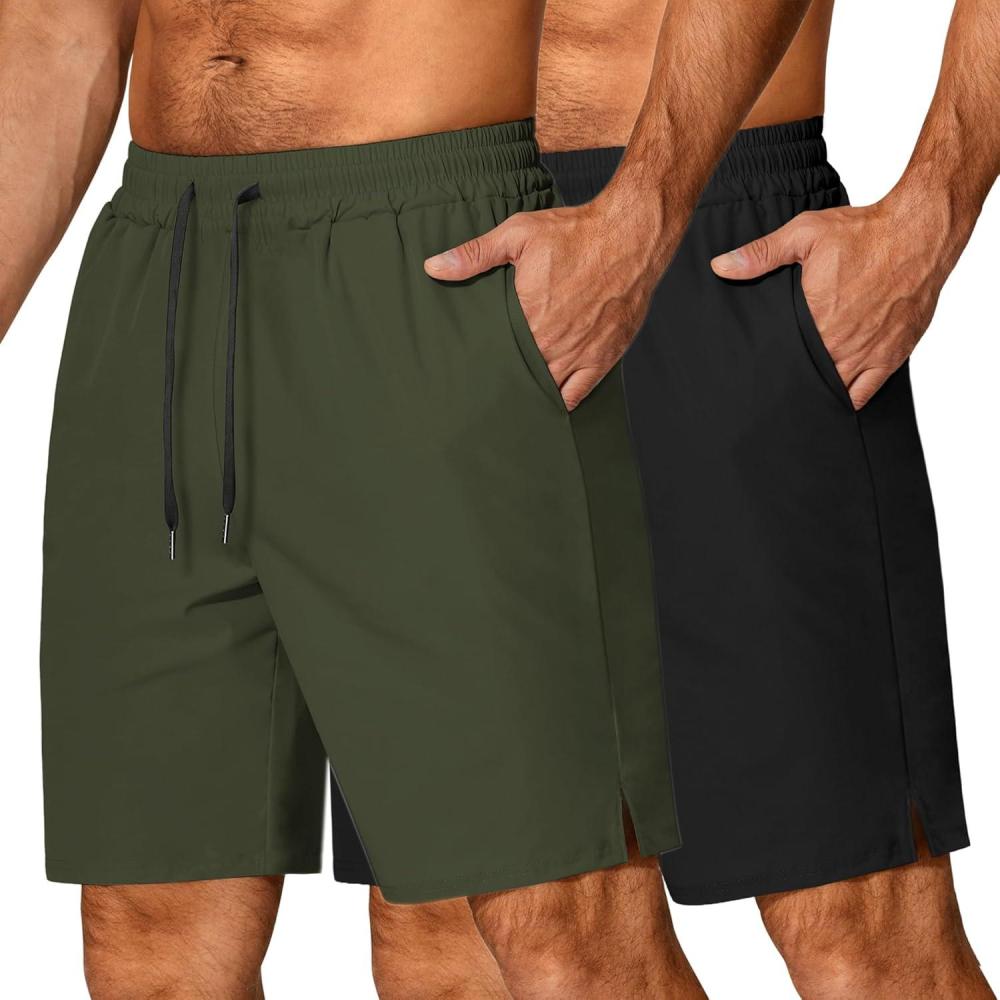 imageCOOFANDY Mens 3 Pack Athletic Running Shorts Gym Workout Short Quick Dry Sports Short with PocketsBlackArmy Green