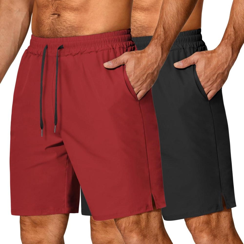 imageCOOFANDY Mens 3 Pack Athletic Running Shorts Gym Workout Short Quick Dry Sports Short with PocketsBlackRed