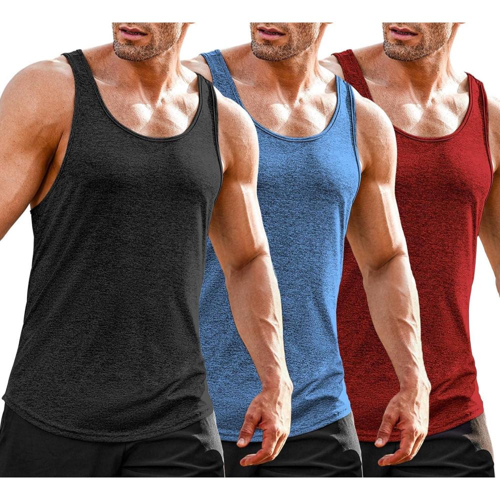 imageCOOFANDY Mens 3 Pack Gym Tank Tops YBack Workout Muscle Tee Training Bodybuilding Fitness Sleeveless T Shirts3 PackblackRedNavy Blue