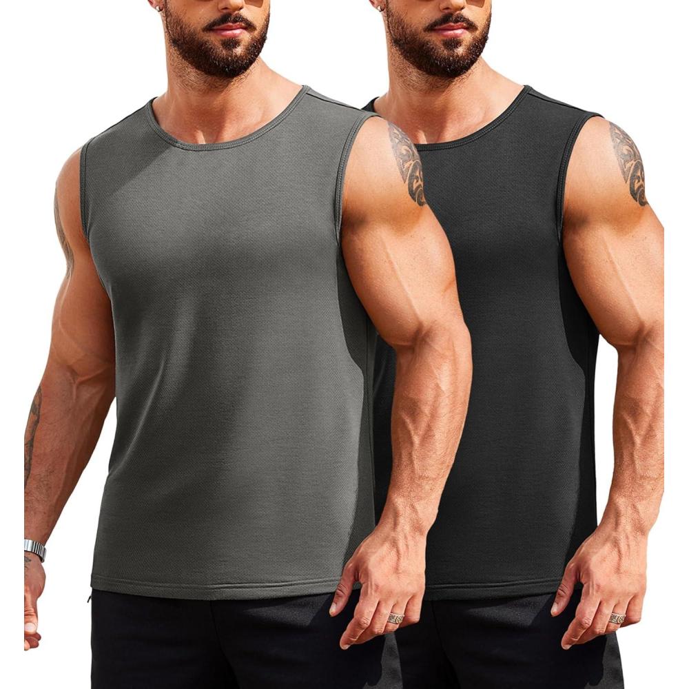 imageCOOFANDY Mens 3 Pack Workout Tank Tops Gym Sleeveless Shirts V Neck Bodybuilding Muscle Tee ShirtBlackDark Grey