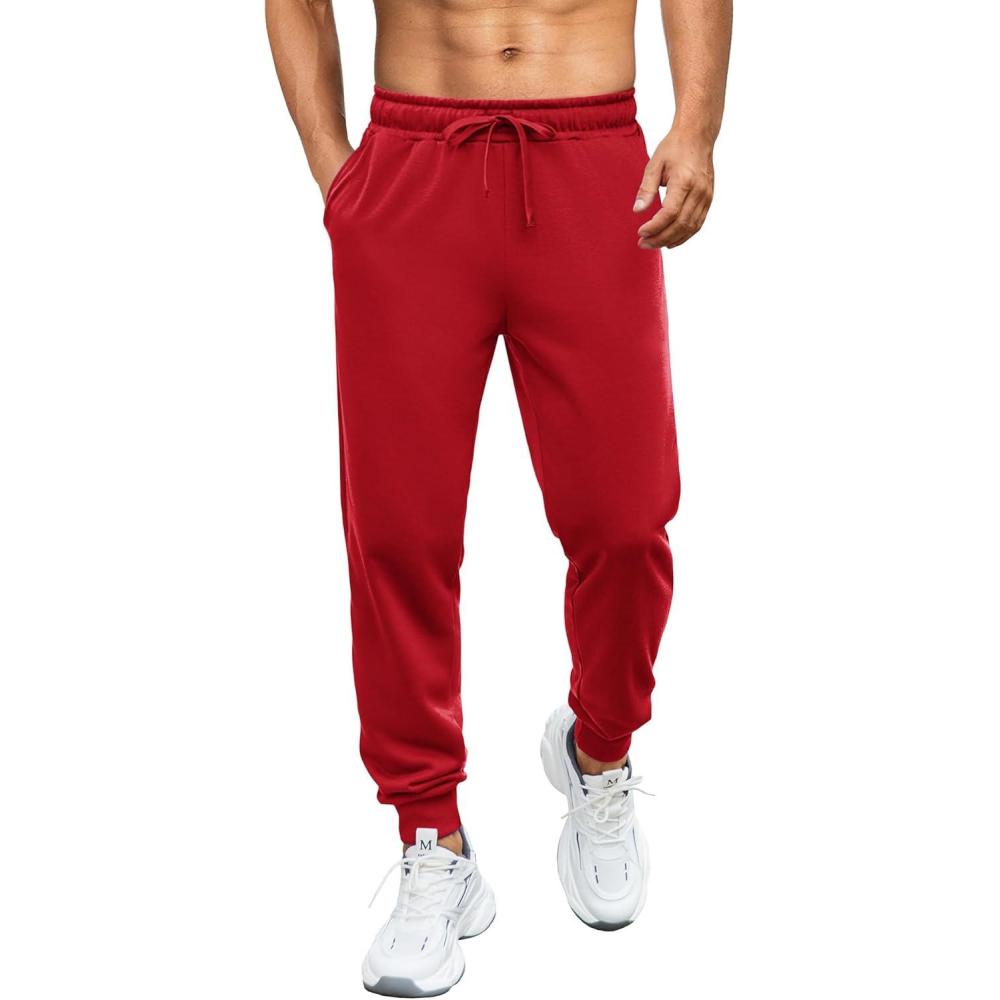 imageCOOFANDY Mens Athletic Joggers Casual Gym Sweatpants Workout Running Track Pants with PocketsDark Red