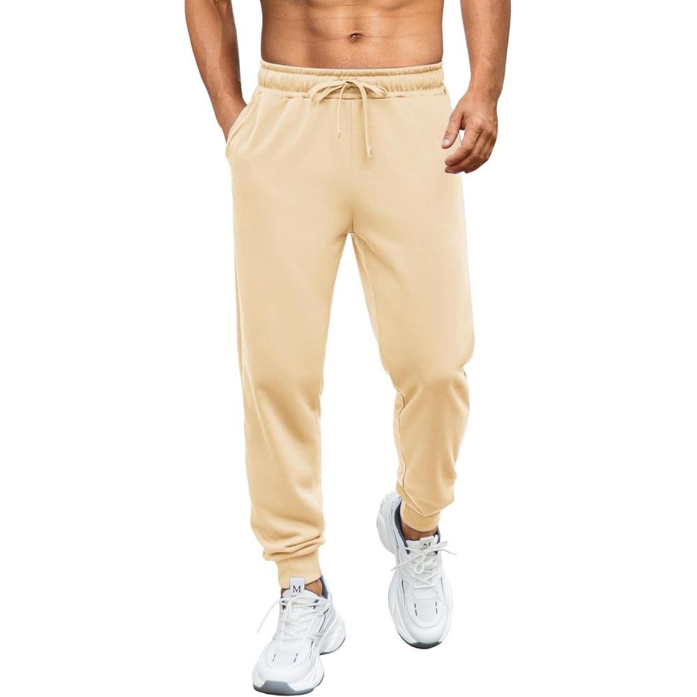 imageCOOFANDY Mens Athletic Joggers Casual Gym Sweatpants Workout Running Track Pants with PocketsLight Yellow