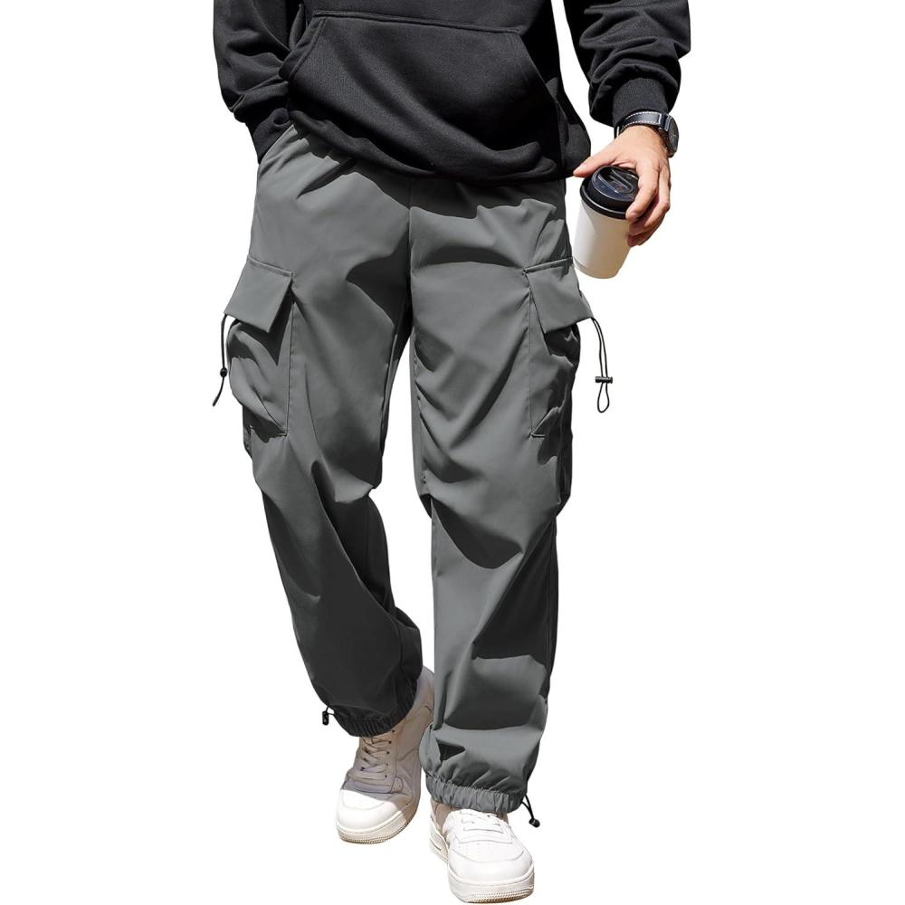 imageCOOFANDY Mens Baggy Cargo Pants Trendy Casual Parachute Pant Loose Fit Harem Joggers with PocketsGrey