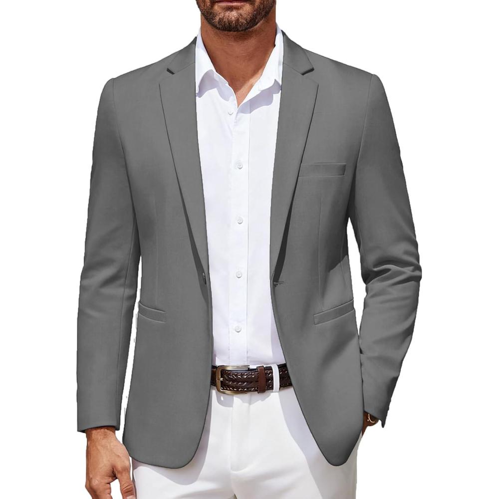 imageCOOFANDY Mens Blazer Casual Suit Jacket Slim Fit One Button Sport Coats Lightweight Sports JacketGrey