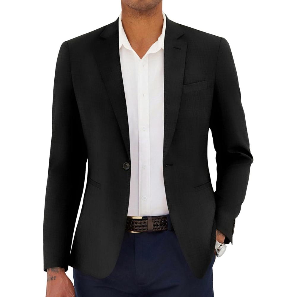 imageCOOFANDY Mens Casual Blazer Slim Fit Lightweight Sport Coat One Button Suit JacketBlack