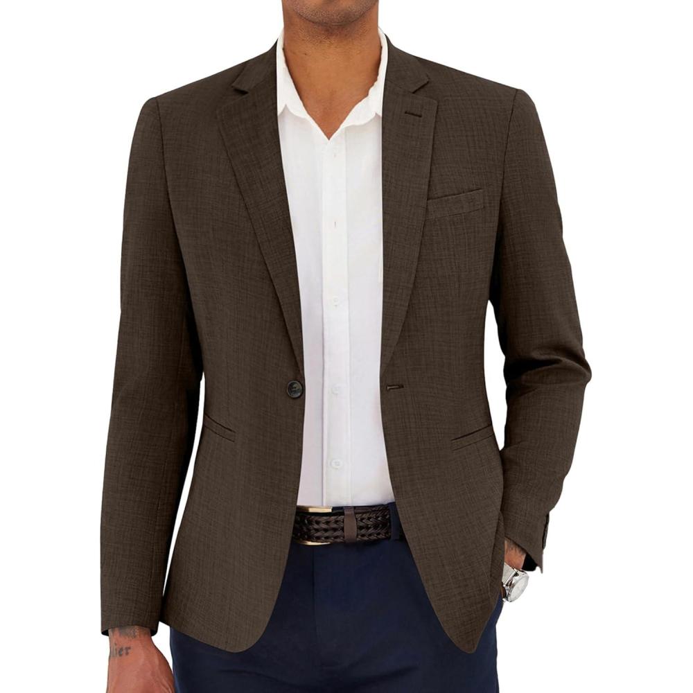 imageCOOFANDY Mens Casual Blazer Slim Fit Lightweight Sport Coat One Button Suit JacketDark Brown