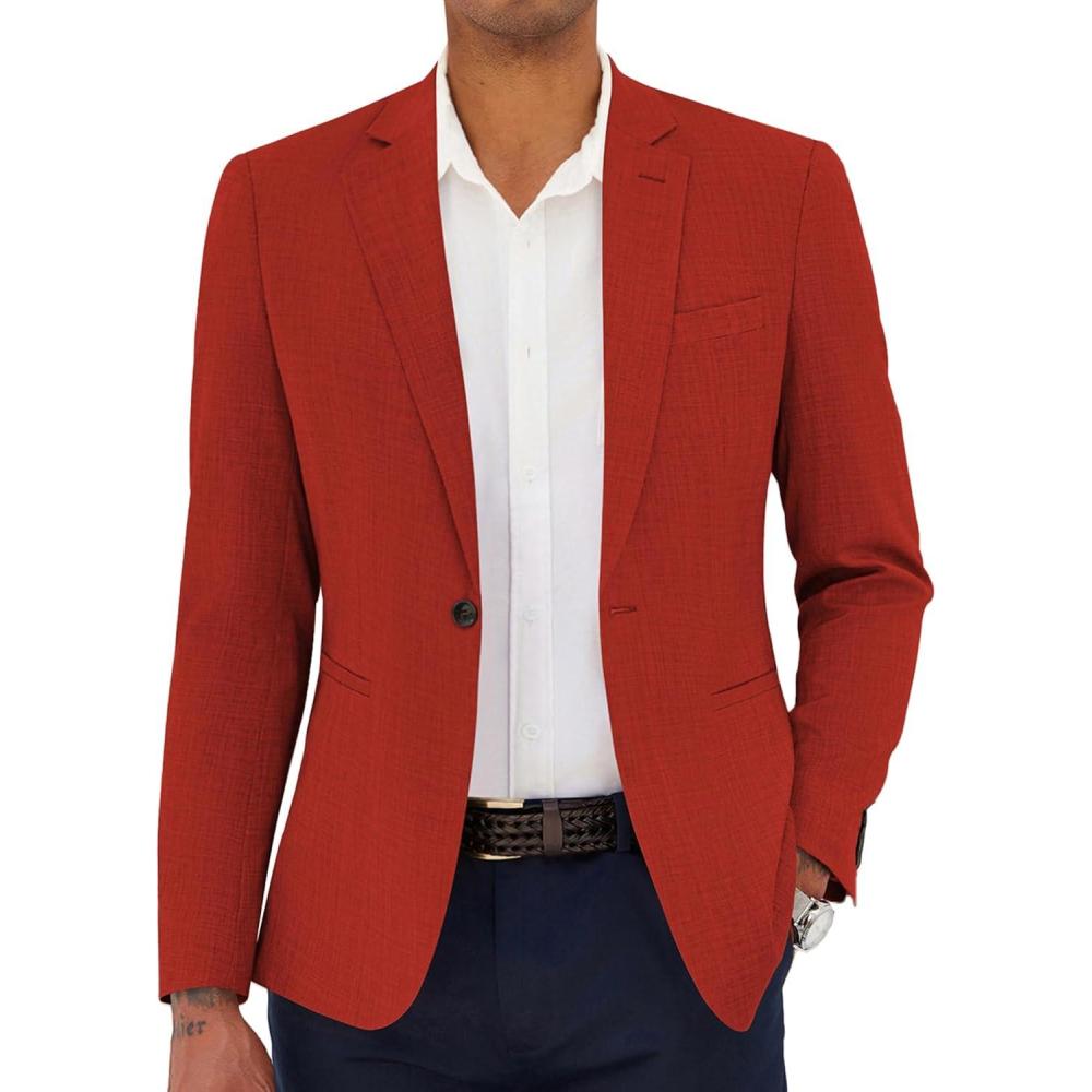 imageCOOFANDY Mens Casual Blazer Slim Fit Lightweight Sport Coat One Button Suit JacketDark Red