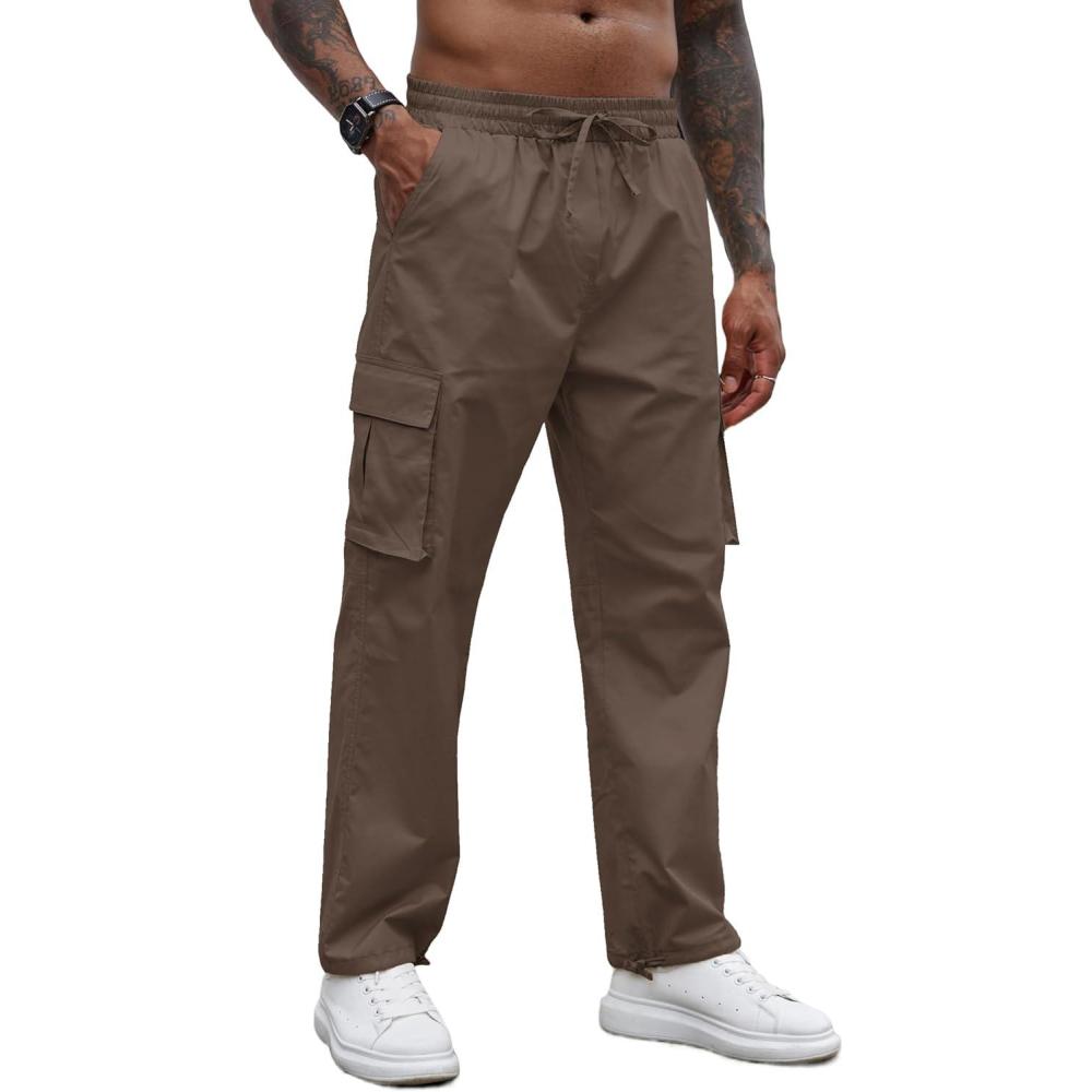 imageCOOFANDY Mens Casual Cargo Pants Cotton Drawstring Athletic Jogger SweatpantsBrown