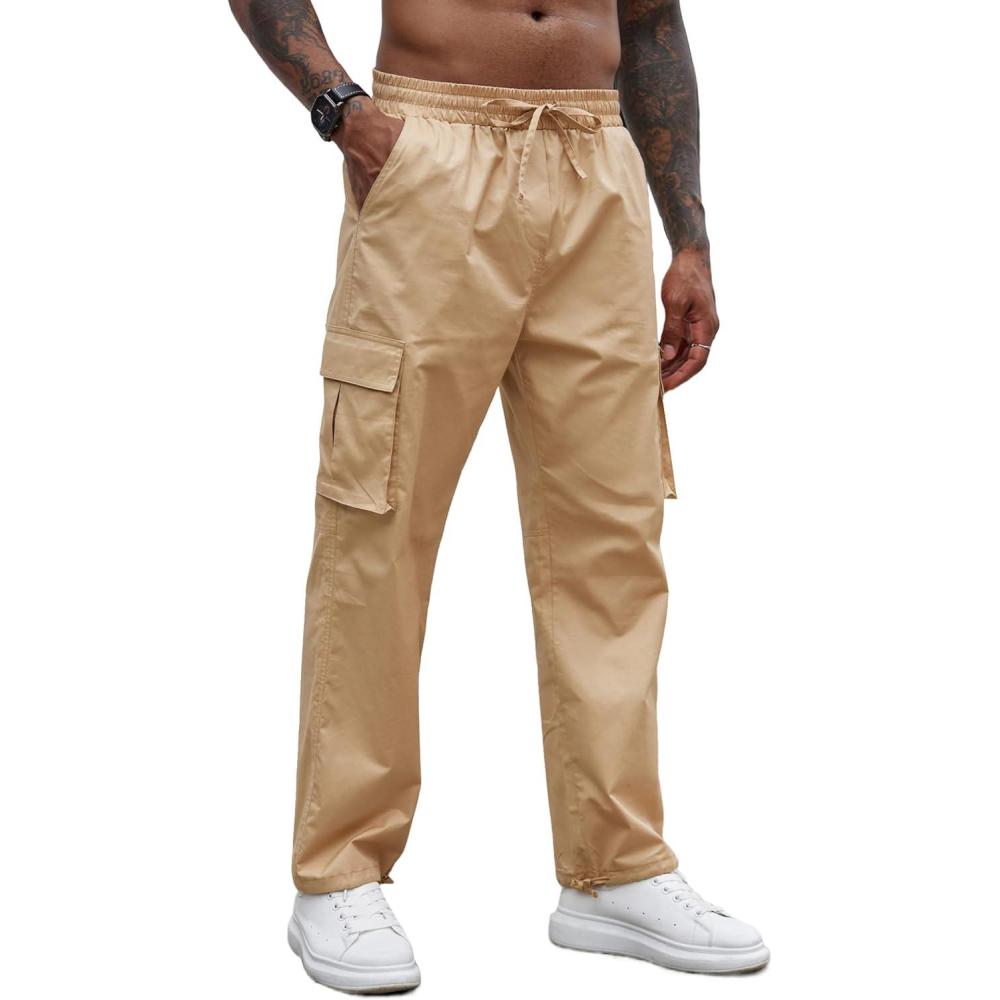 imageCOOFANDY Mens Casual Cargo Pants Cotton Drawstring Athletic Jogger SweatpantsLight Brown