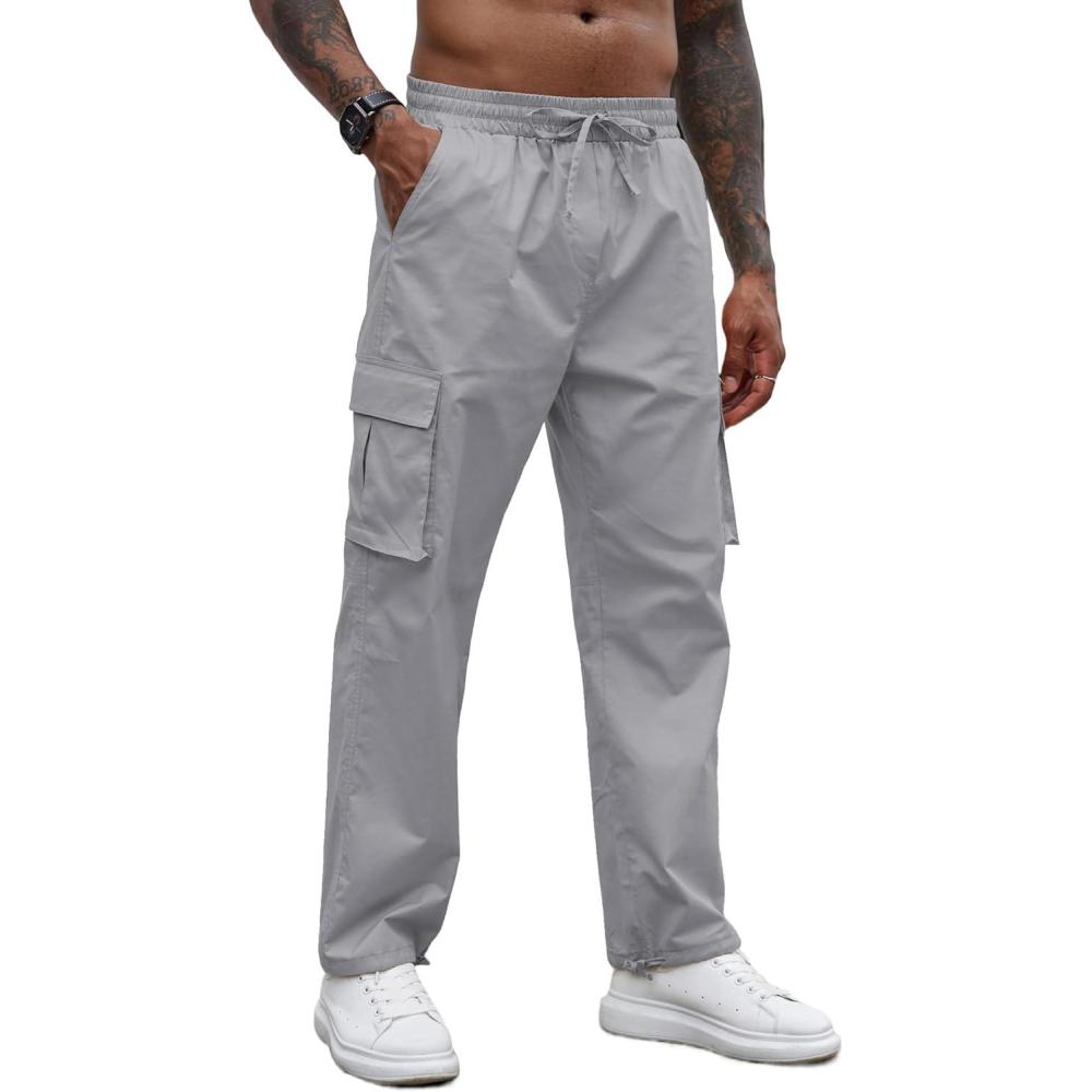 imageCOOFANDY Mens Casual Cargo Pants Cotton Drawstring Athletic Jogger SweatpantsLight Gray