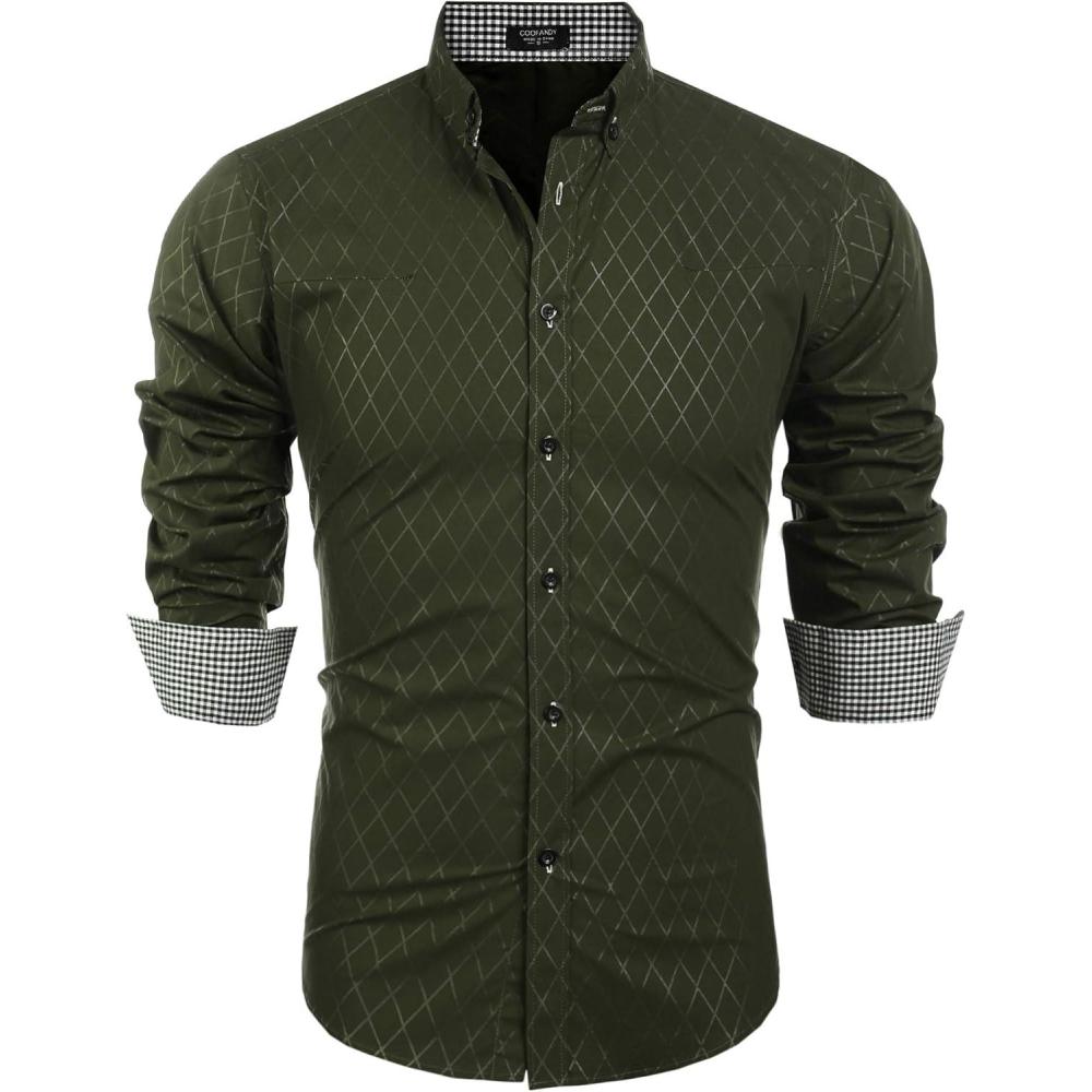 imageCOOFANDY Mens Casual Dress Shirt Long Sleeve Casual Shirt for Men Button Down Office ShirtArmy Green