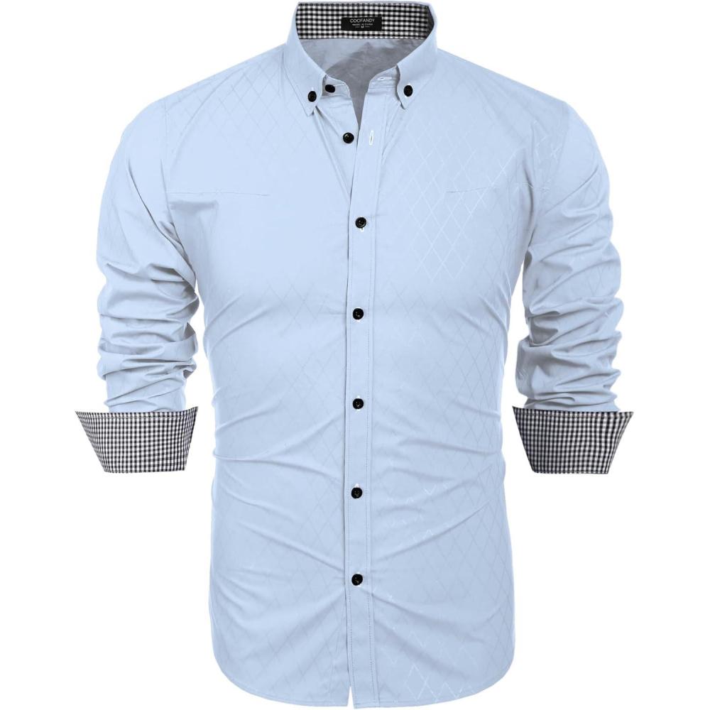 imageCOOFANDY Mens Casual Dress Shirt Long Sleeve Casual Shirt for Men Button Down Office ShirtLight Blue