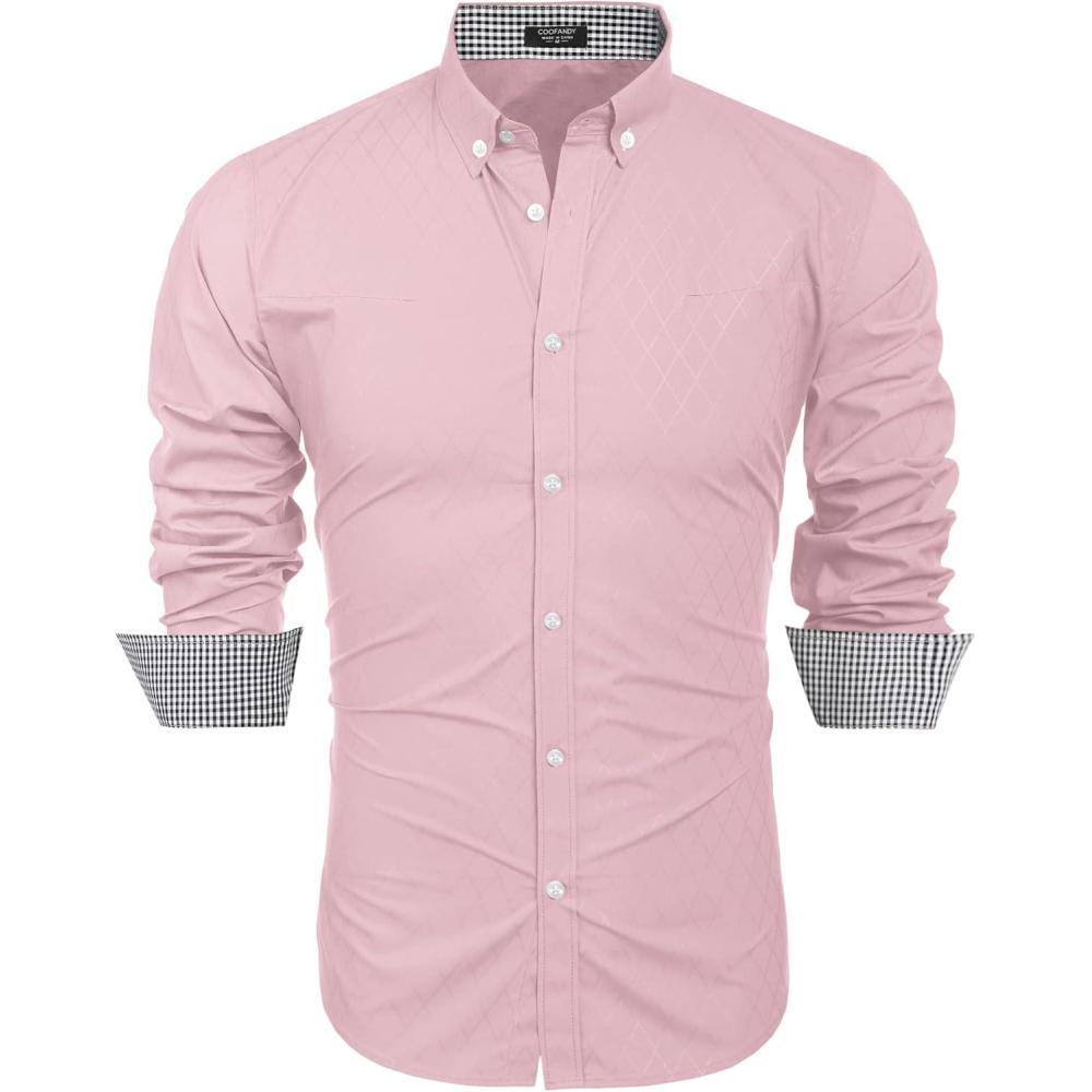 imageCOOFANDY Mens Casual Dress Shirt Long Sleeve Casual Shirt for Men Button Down Office ShirtPink