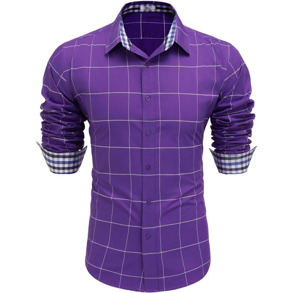imageCOOFANDY Mens Casual Dress Shirt Long Sleeve Casual Shirt for Men Button Down Office ShirtPurple