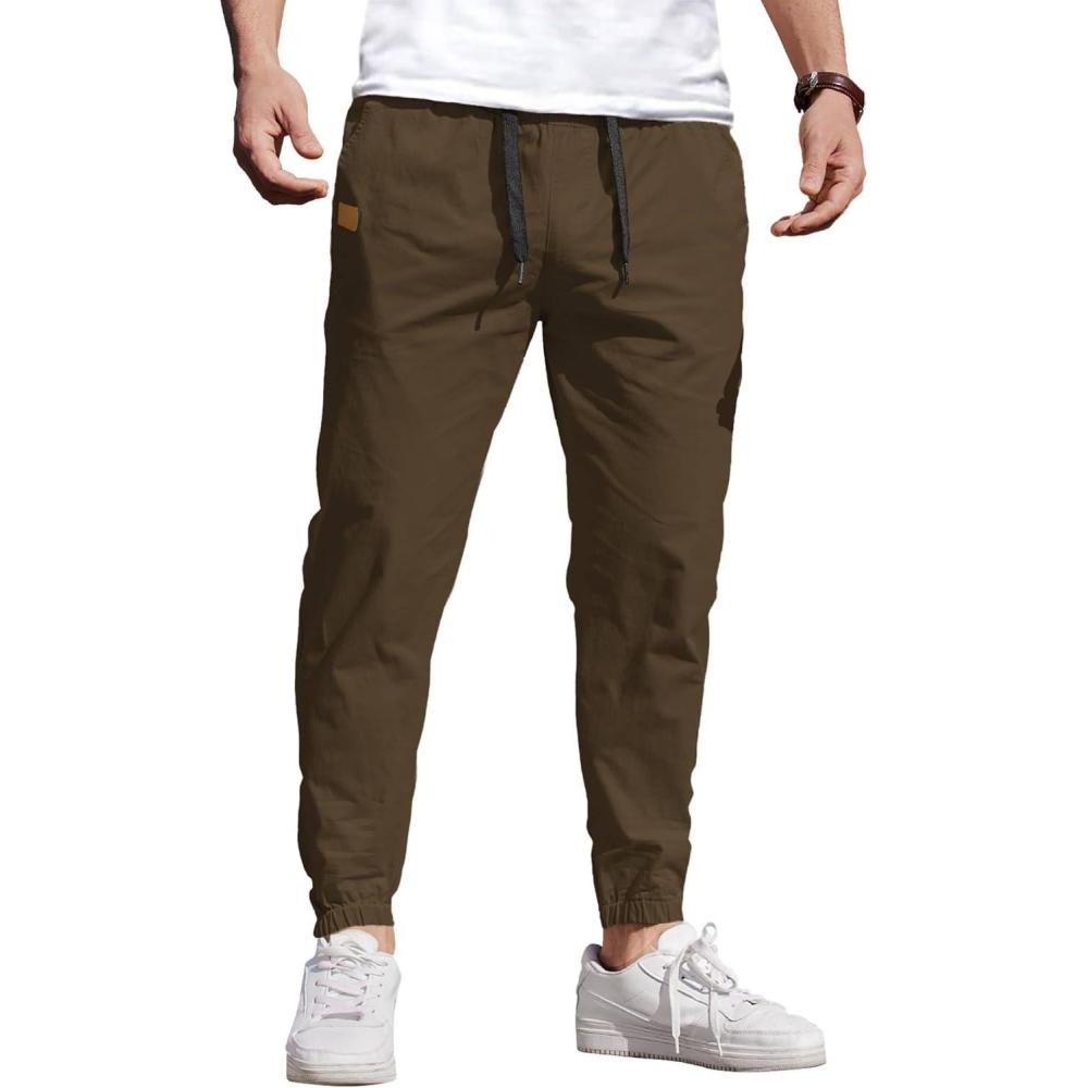 imageCOOFANDY Mens Casual Joggers Pants Cotton Chino Cargo Sweatpants Hiking Outdoor Track Drawstring PantsBrown