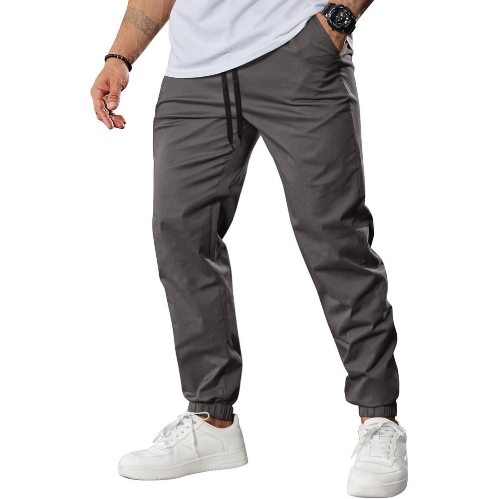 imageCOOFANDY Mens Casual Joggers Pants Cotton Chino Cargo Sweatpants Hiking Outdoor Track Drawstring PantsDark Grey