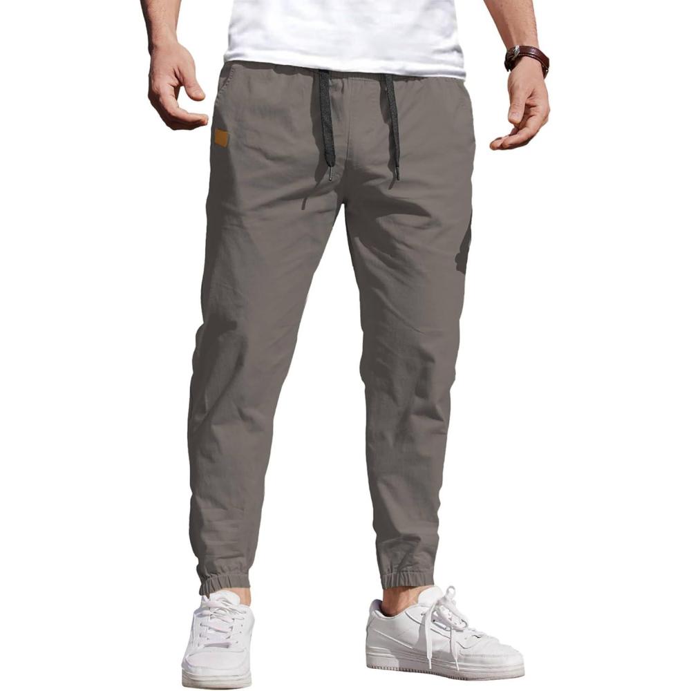 imageCOOFANDY Mens Casual Joggers Pants Cotton Chino Cargo Sweatpants Hiking Outdoor Track Drawstring PantsDrak Grey
