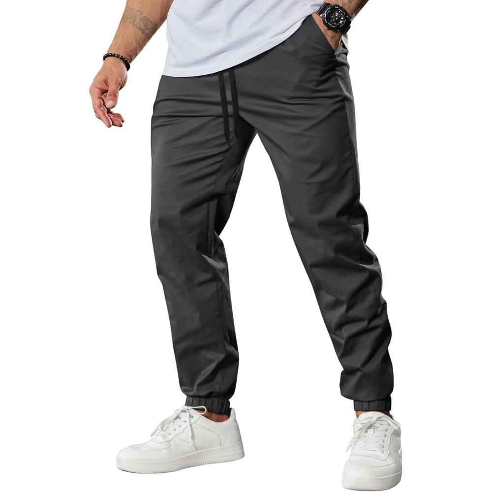imageCOOFANDY Mens Casual Joggers Pants Cotton Chino Cargo Sweatpants Hiking Outdoor Track Drawstring PantsGrey