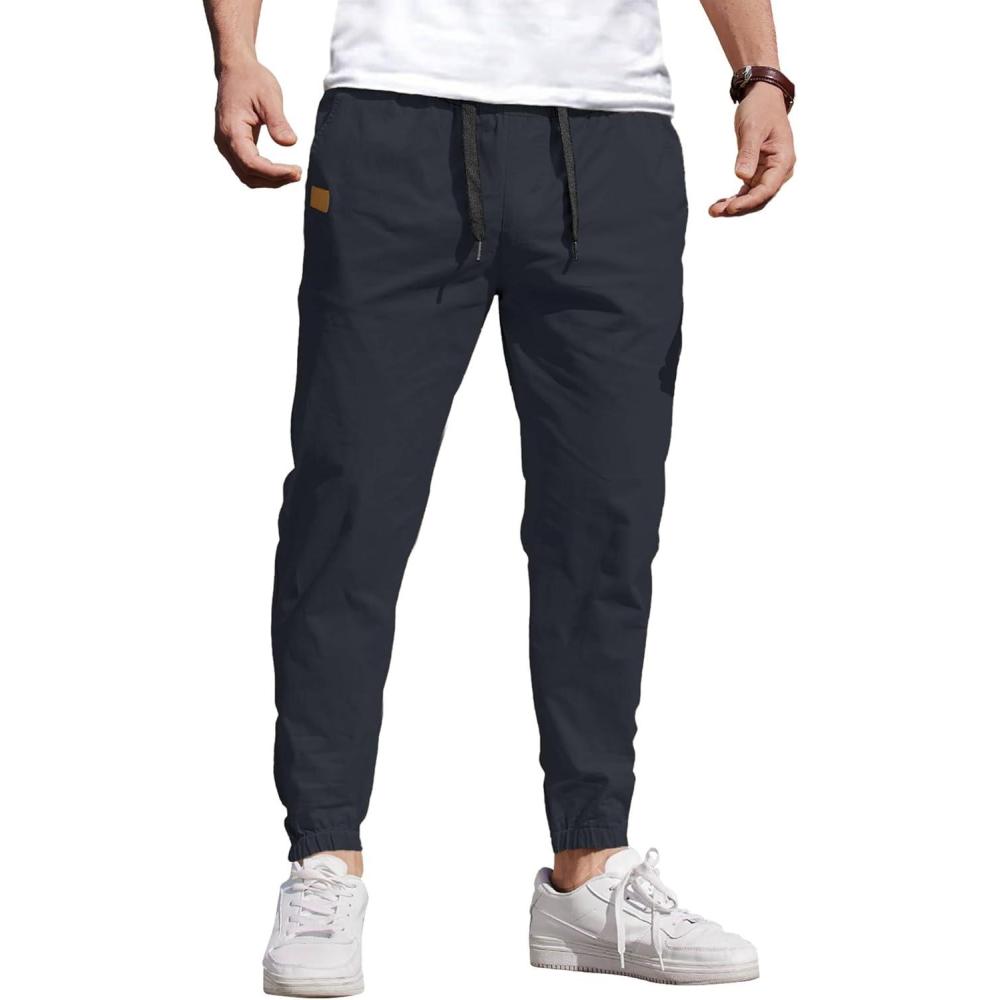 imageCOOFANDY Mens Casual Joggers Pants Cotton Chino Cargo Sweatpants Hiking Outdoor Track Drawstring PantsLight Blue
