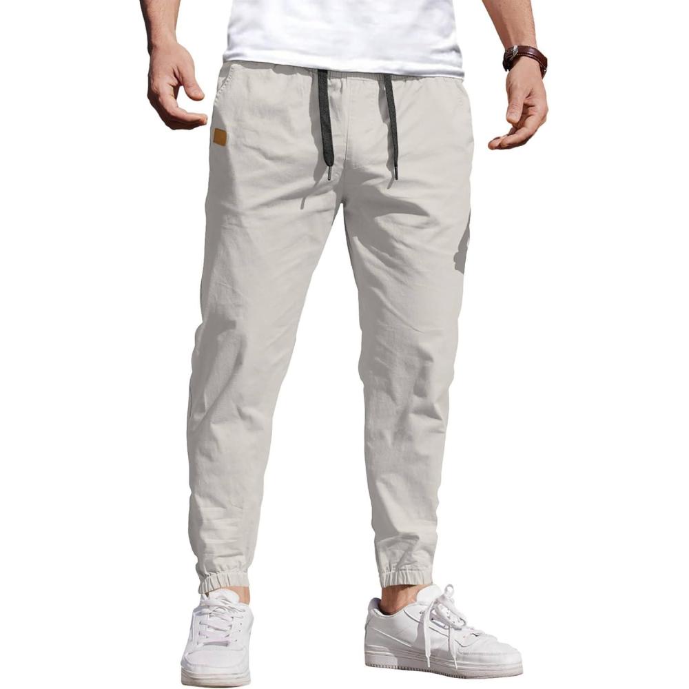 imageCOOFANDY Mens Casual Joggers Pants Cotton Chino Cargo Sweatpants Hiking Outdoor Track Drawstring PantsLight Grey