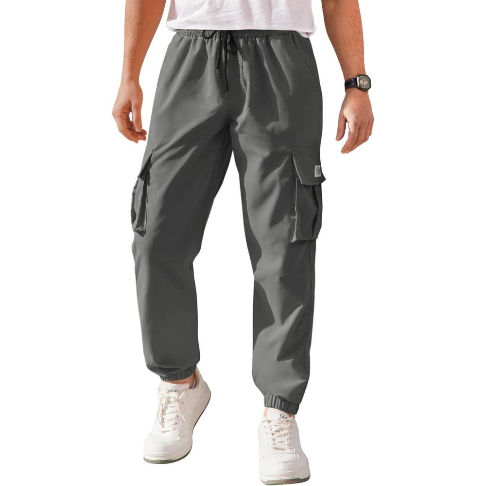 imageCOOFANDY Mens Casual Joggers Pants Stretch Waist Drawstring Cargo Pants Tapered Sweatpants with Pockets