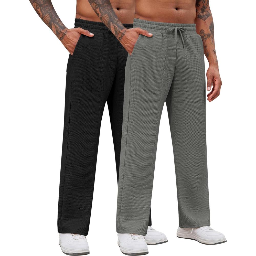 imageCOOFANDY Mens Casual Knit Pants Elastic Waist Drawstring Lounge Pants Open Bottom Sweatpants Joggers with Pockets