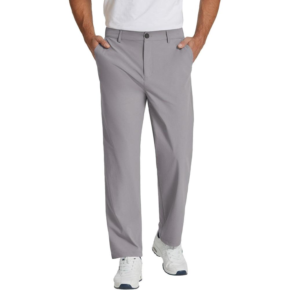 imageCOOFANDY Mens Casual Pants Classic Fit Flat Front Pants Lightweight Elastic Waist Golf Trousers with PocketsGrey