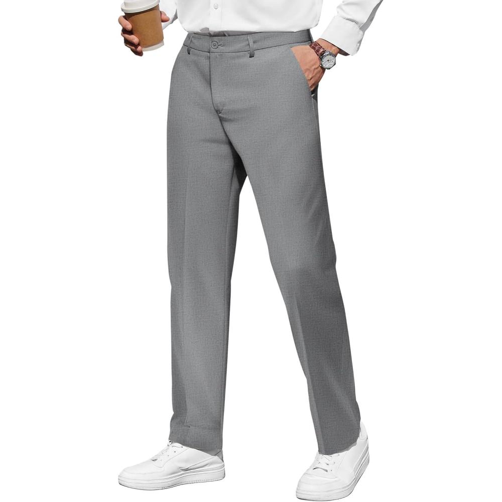 imageCOOFANDY Mens Casual Pants Classic Fit Straight Legs Flat Front Twill PantsGrey