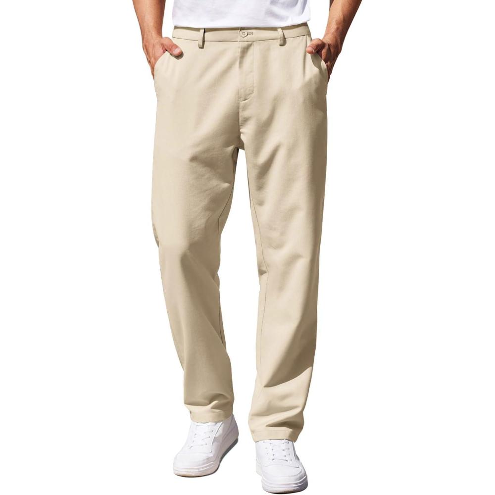 imageCOOFANDY Mens Casual Pants Classic Fit Straight Legs Flat Front Twill PantsLight Khaki