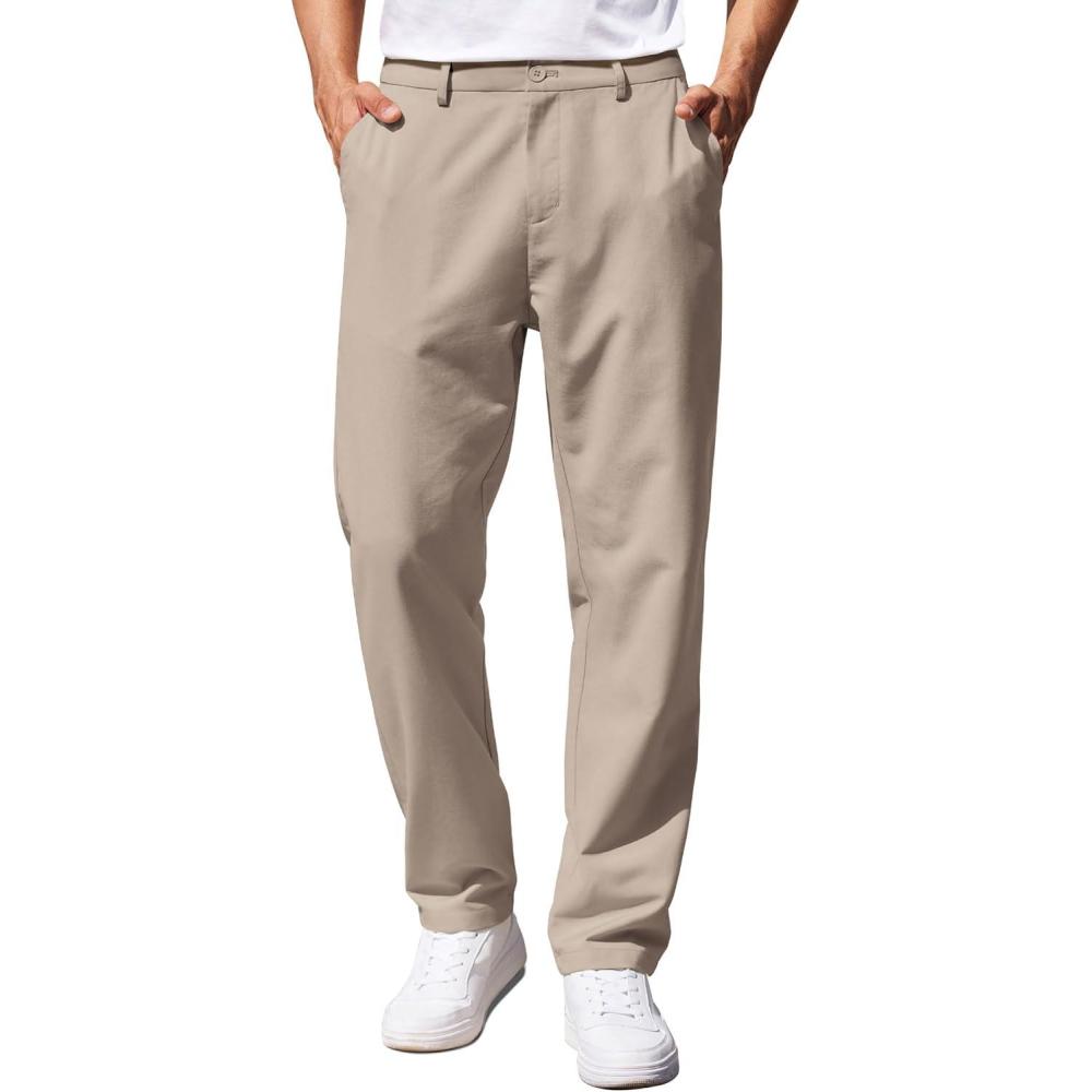 imageCOOFANDY Mens Casual Pants Classic Fit Straight Legs Flat Front Twill PantsTaupe