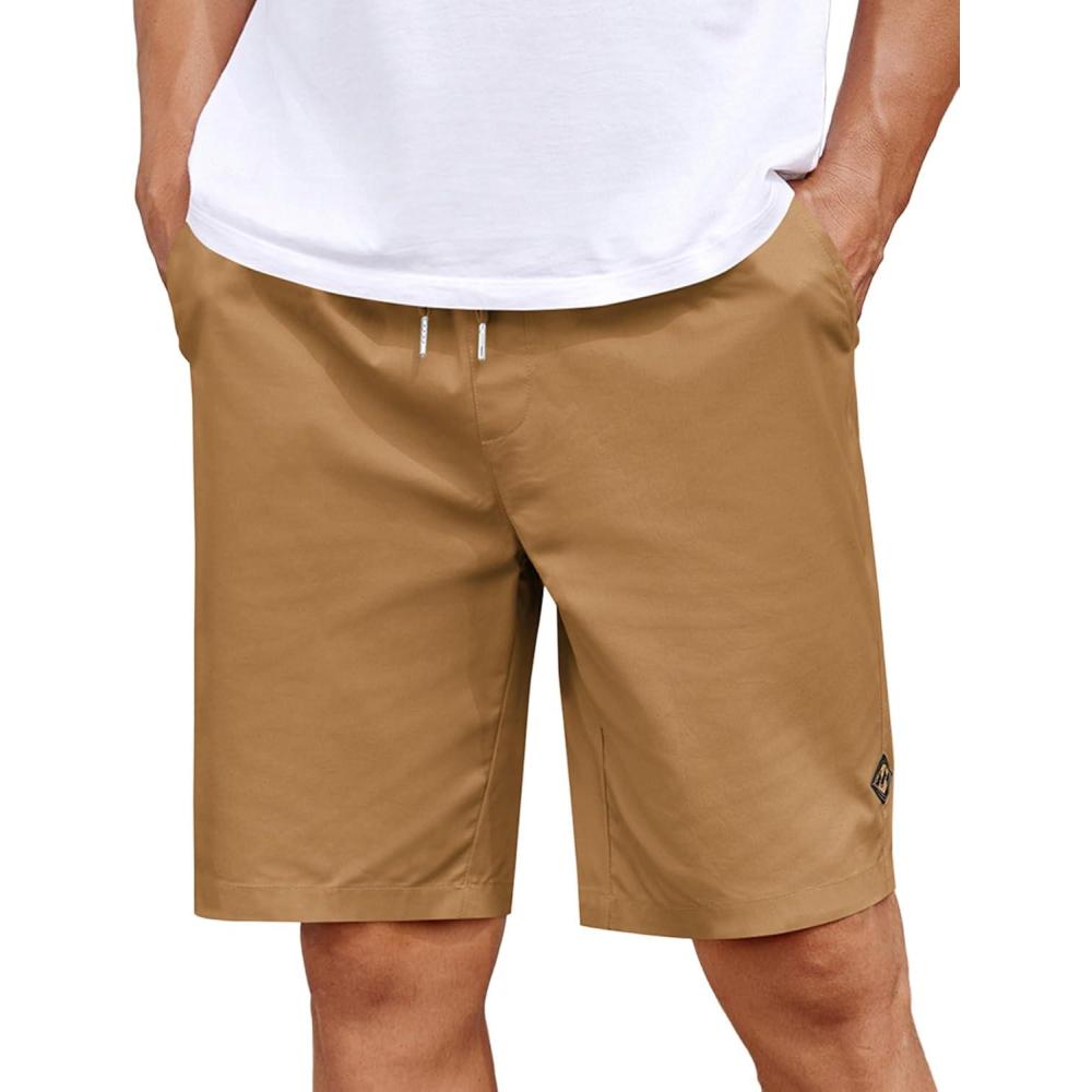 imageCOOFANDY Mens Casual Shorts Cotton Elastic Drawstring Shorts Summer Beach Chino ShortsKhaki