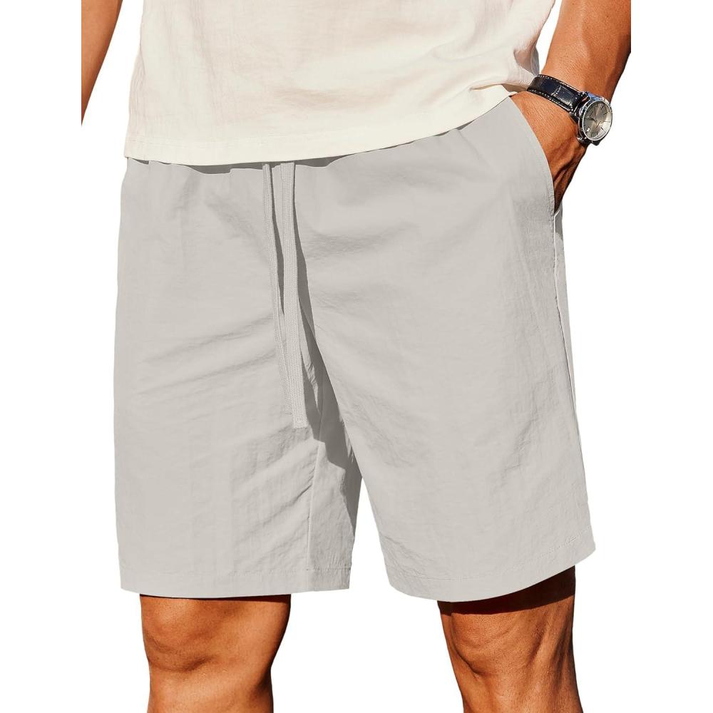 imageCOOFANDY Mens Casual Shorts Elastic Waist Drawstring Lightweight Summer Beach ShortsLight Grey
