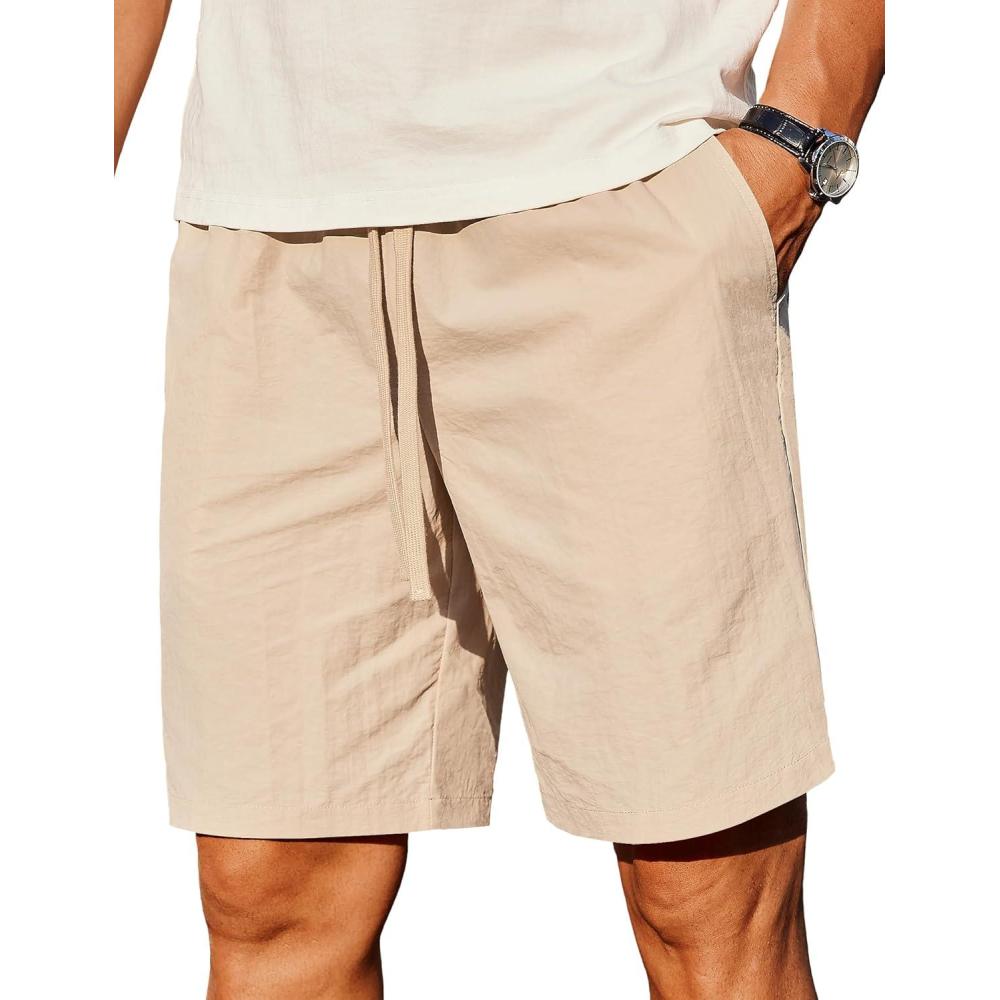 imageCOOFANDY Mens Casual Shorts Elastic Waist Drawstring Lightweight Summer Beach ShortsLight Khaki