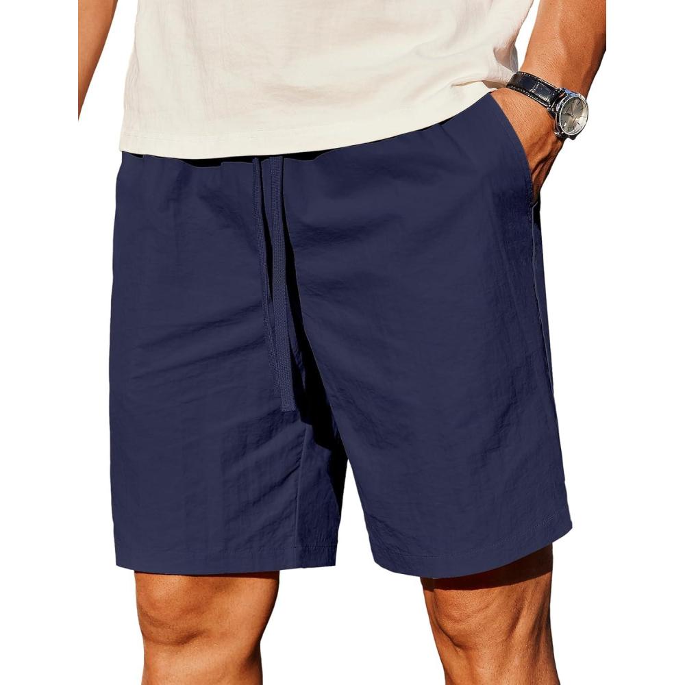 imageCOOFANDY Mens Casual Shorts Elastic Waist Drawstring Lightweight Summer Beach ShortsNavy Blue