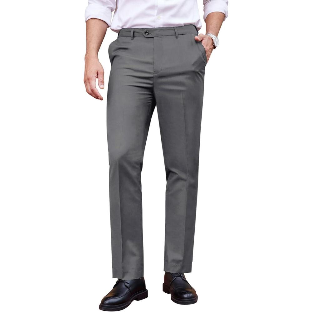 imageCOOFANDY Mens Classic Fit Dress Pants Flat Front Straight Formal Pants Wrinkle Free Expandable Waist Suit PantsGrey