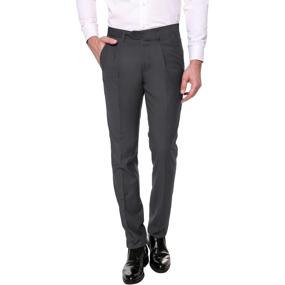 imageCOOFANDY Mens Classic Fit Flat Front Dress Pants No Iron Premium Casual Pants Expandable Waist Suit PantsDark Grey