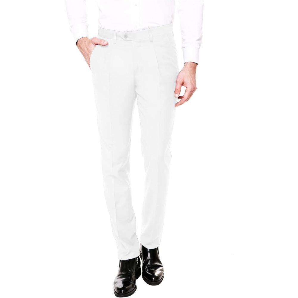 imageCOOFANDY Mens Classic Fit Flat Front Dress Pants No Iron Premium Casual Pants Expandable Waist Suit PantsWhite