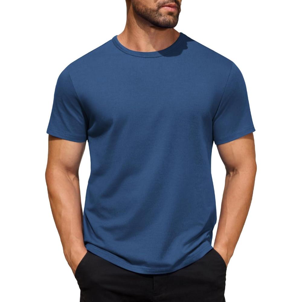 imageCOOFANDY Mens Cotton TShirt Short Sleeve Crew Neck Tee Shirts Casual Solid Basic TopsDark Blue